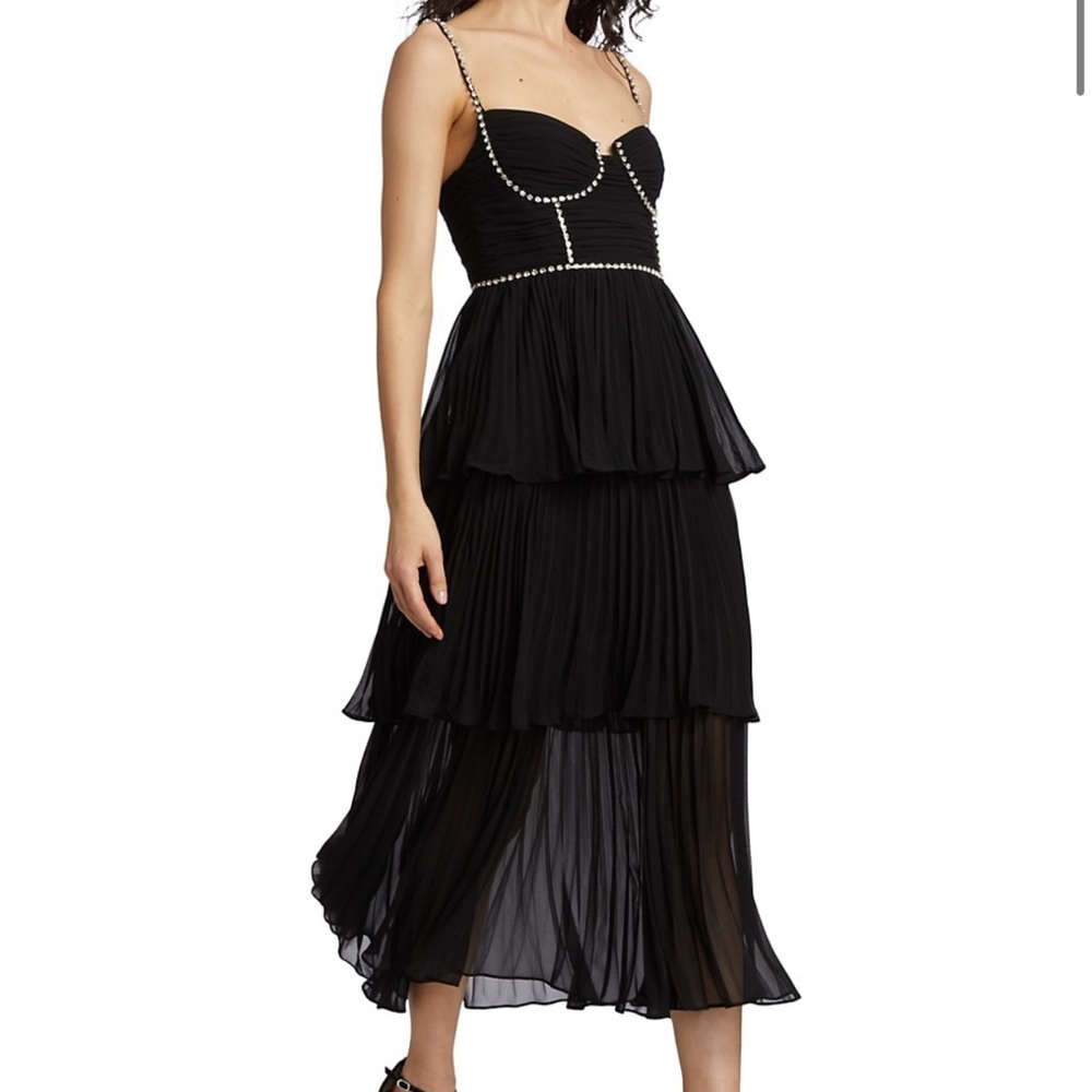 Self-Portrait Black Midi Dress with Pearl Details